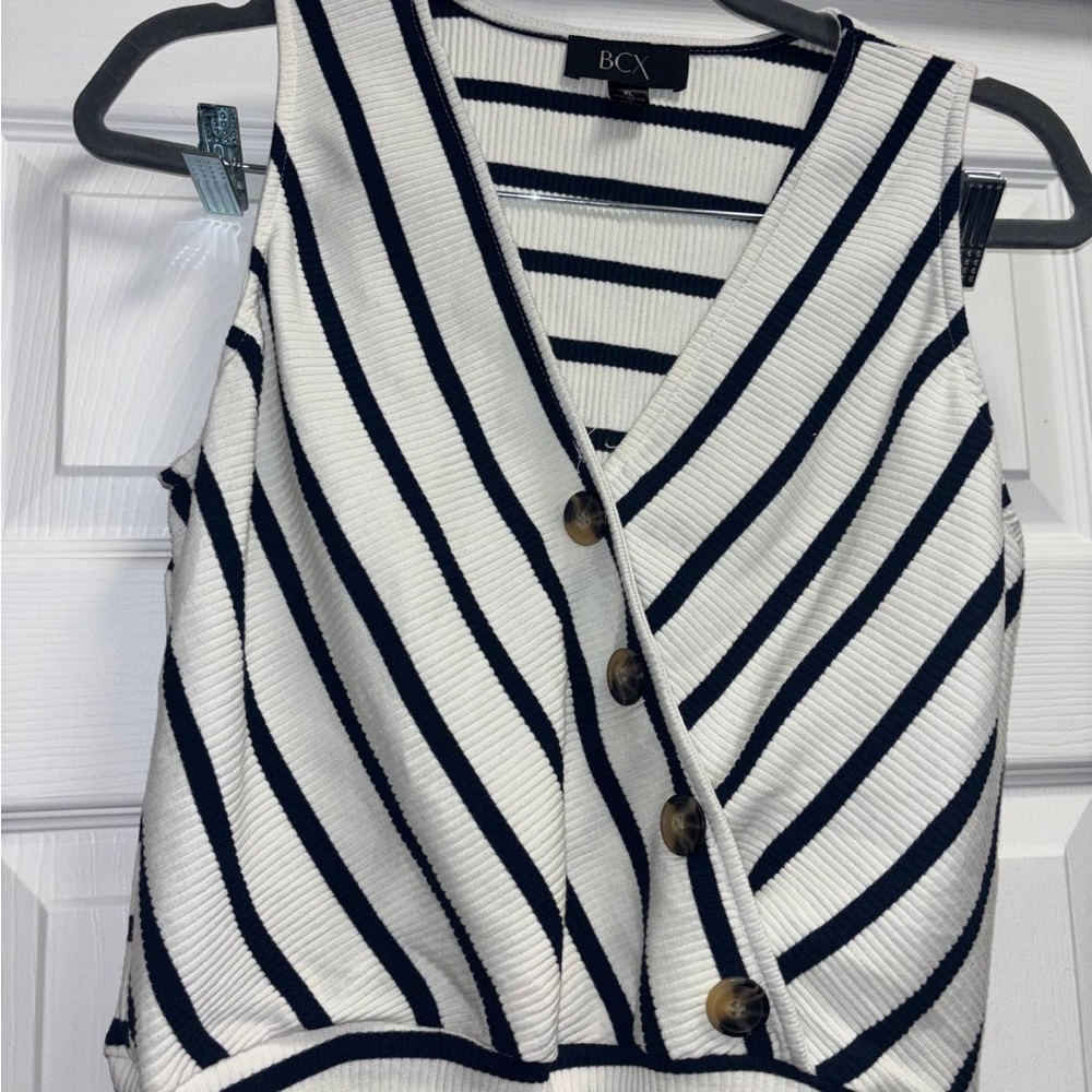 BCX Navy and White Striped Top